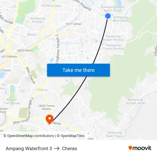 Ampang Waterfront 3 to Cheras map