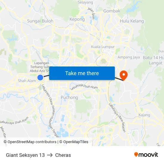 Giant Seksyen 13 to Cheras map