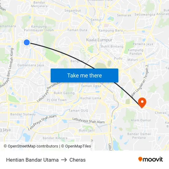 Hentian Bandar Utama to Cheras map