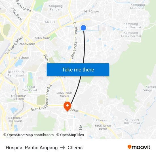 Hospital Pantai Ampang to Cheras map