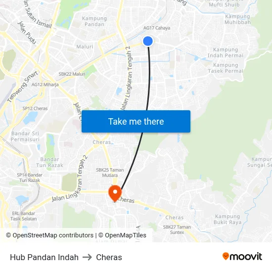 Hub Pandan Indah to Cheras map