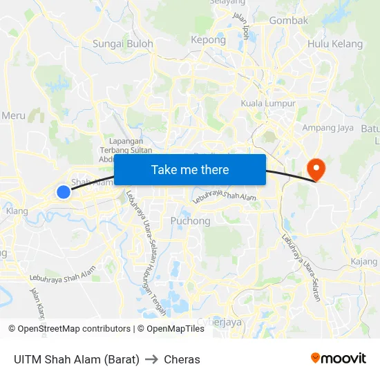UITM Shah Alam (Barat) to Cheras map