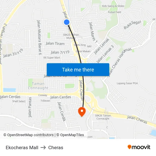 Ekocheras Mall to Cheras map