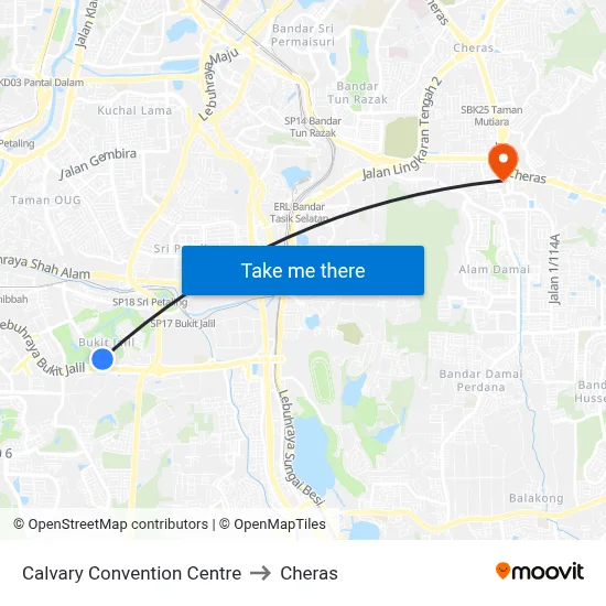 Calvary Convention Centre to Cheras map