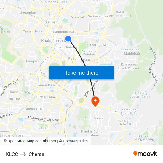 KLCC to Cheras map