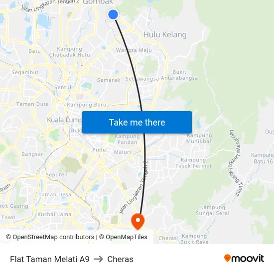 Flat Taman Melati A9 to Cheras map