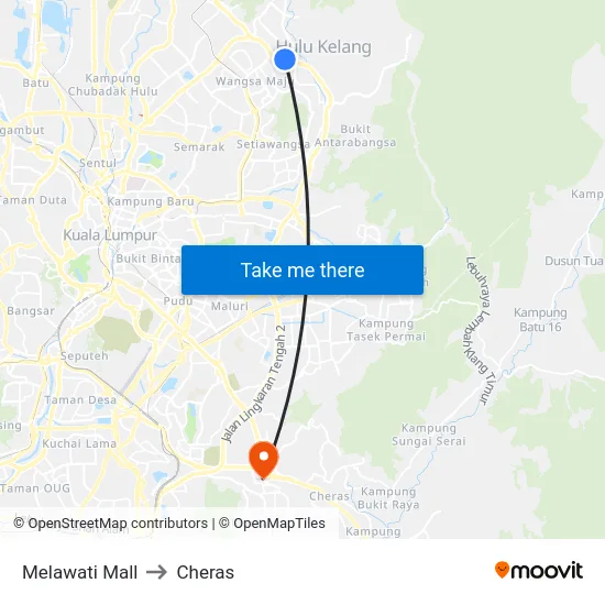 Melawati Mall to Cheras map