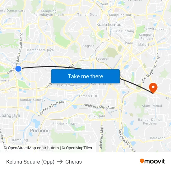 Kelana Square (Opp) to Cheras map