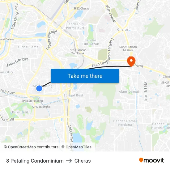 8 Petaling Condominium to Cheras map