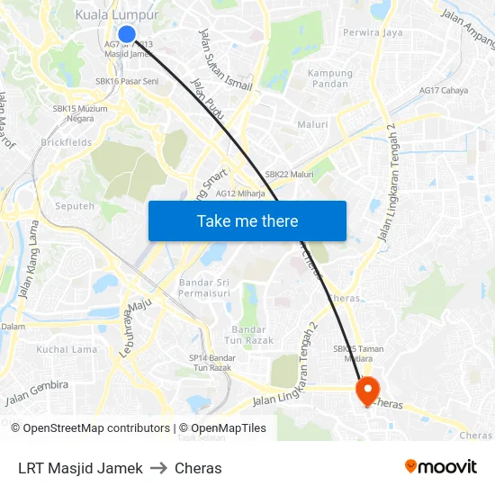 LRT Masjid Jamek to Cheras map
