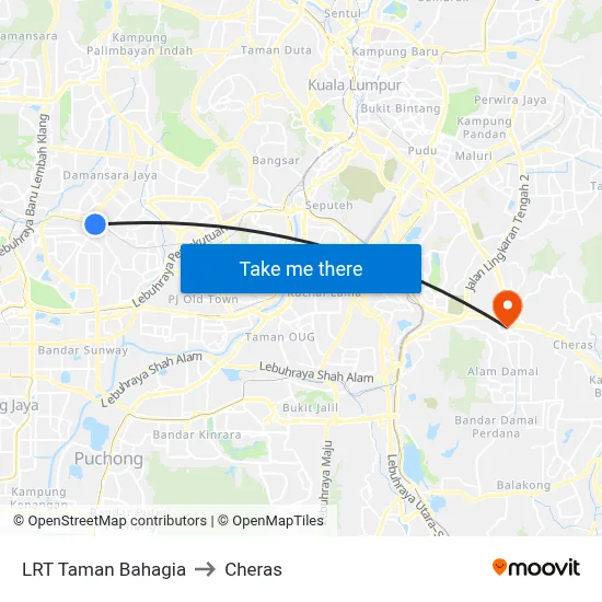 LRT Taman Bahagia to Cheras map
