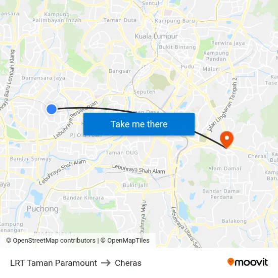 LRT Taman Paramount to Cheras map