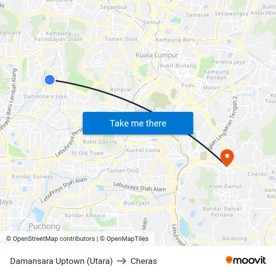Damansara Uptown (Utara) to Cheras map