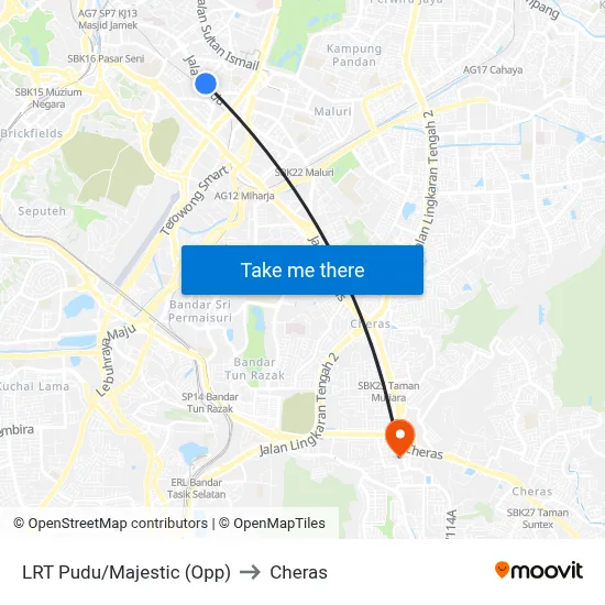 LRT Pudu/Majestic (Opp) to Cheras map