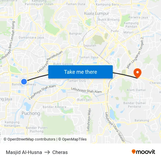 Masjid Al-Husna to Cheras map