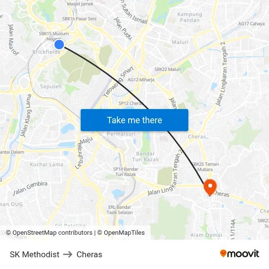 SK Methodist to Cheras map