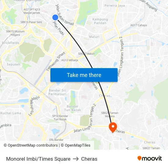 Monorel Imbi/Times Square to Cheras map