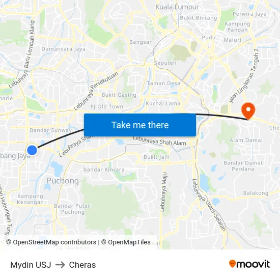 Mydin USJ to Cheras map