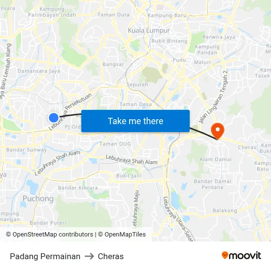 Padang Permainan to Cheras map