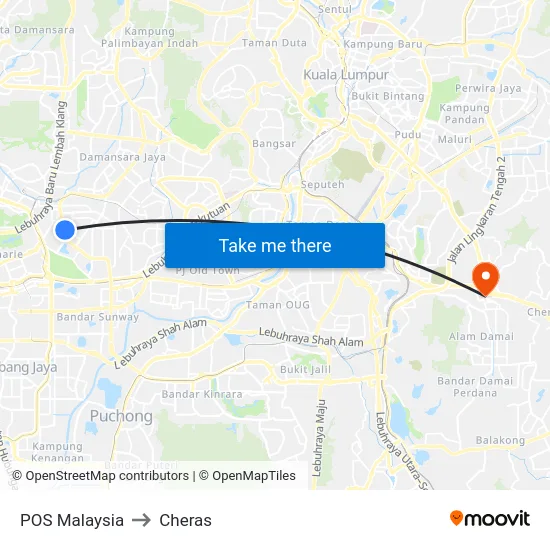 POS Malaysia to Cheras map