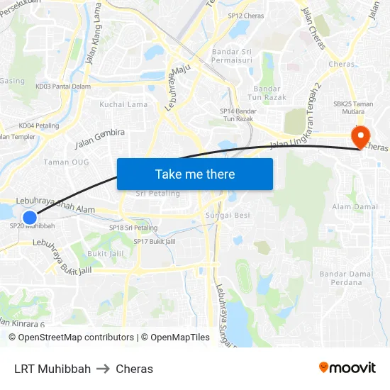 LRT Muhibbah to Cheras map