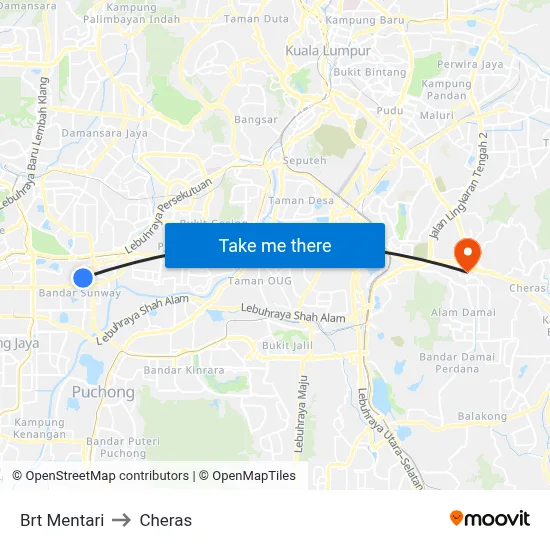 Brt Mentari to Cheras map