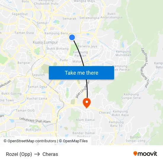Rozel (Opp) to Cheras map