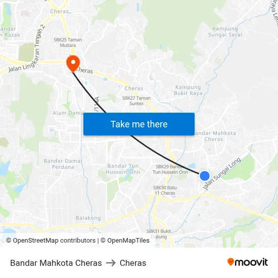 Bandar Mahkota Cheras to Cheras map