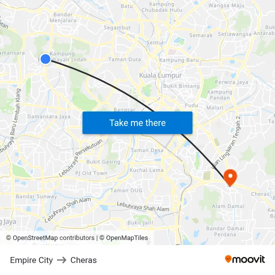 Empire City to Cheras map