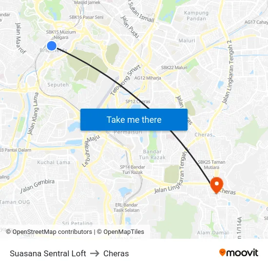 Suasana Sentral Loft to Cheras map