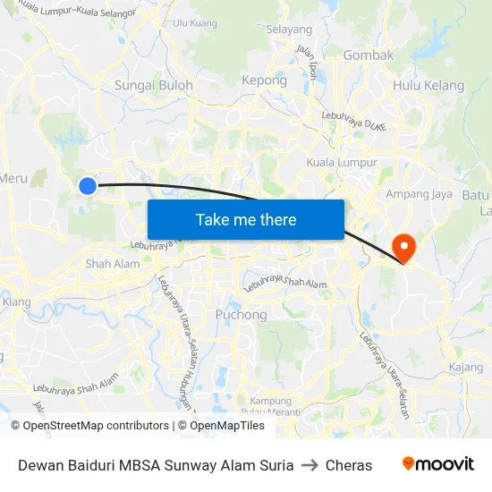 Dewan Baiduri MBSA Sunway Alam Suria to Cheras map