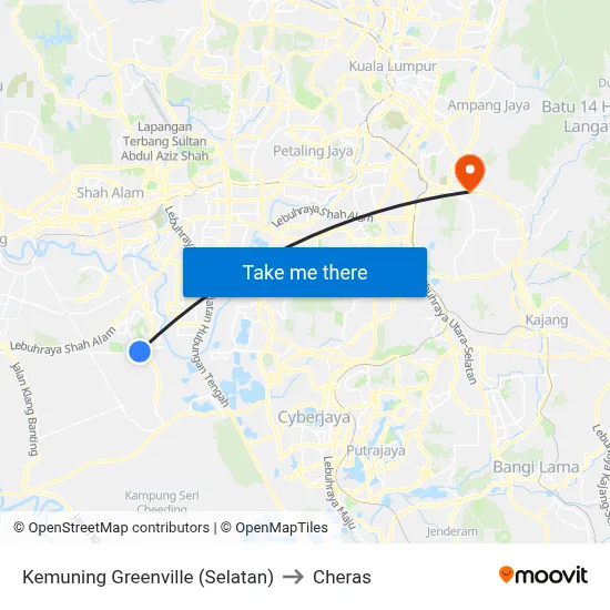 Kemuning Greenville (Selatan) to Cheras map