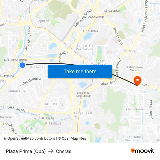 Plaza Prima (Opp) to Cheras map