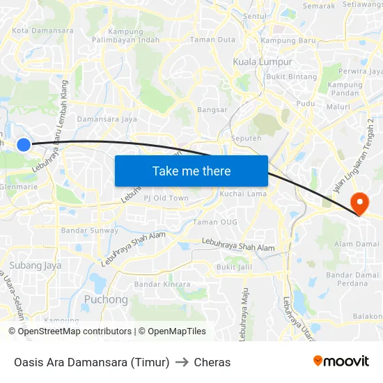 Oasis Ara Damansara (Timur) to Cheras map