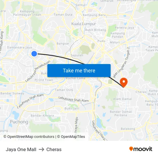 Jaya One Mall to Cheras map