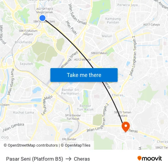 Pasar Seni (Platform B5) to Cheras map