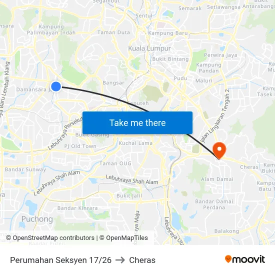 Perumahan Seksyen 17/26 to Cheras map