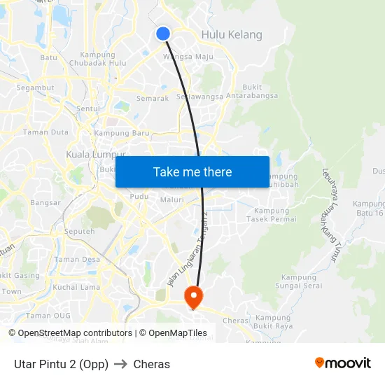 Utar Pintu 2 (Opp) to Cheras map