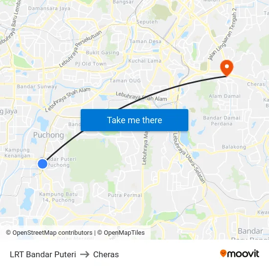 LRT Bandar Puteri to Cheras map