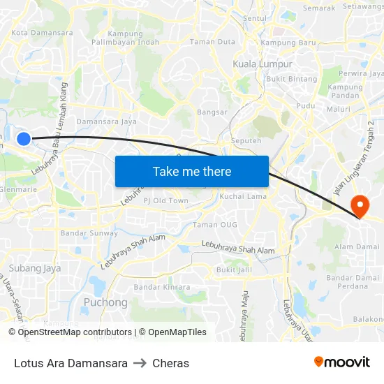 Lotus Ara Damansara to Cheras map