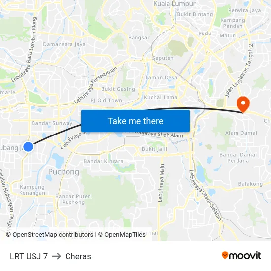 LRT USJ 7 to Cheras map