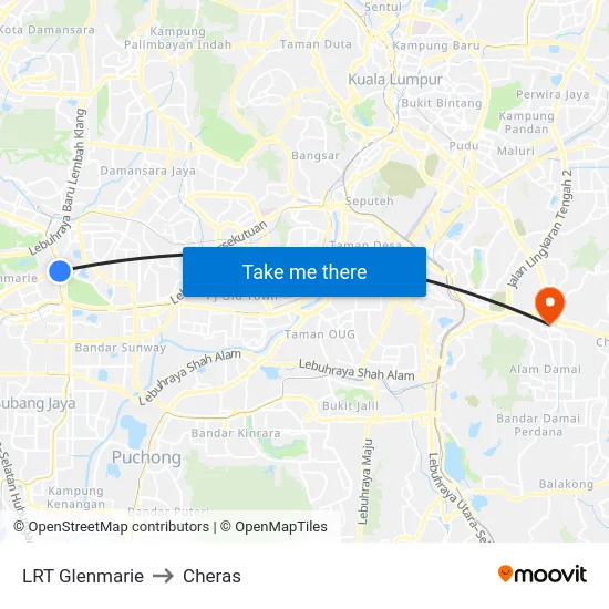 LRT Glenmarie to Cheras map