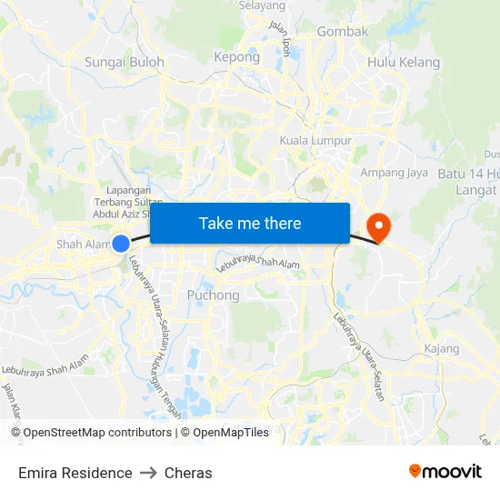 Emira Residence to Cheras map