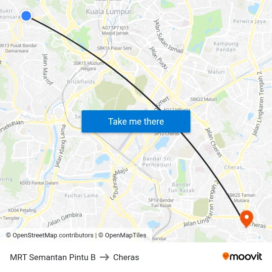 MRT Semantan Pintu B to Cheras map