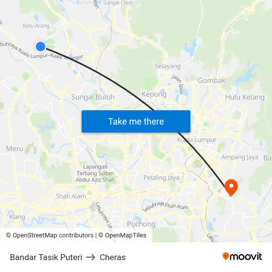 Bandar Tasik Puteri to Cheras map