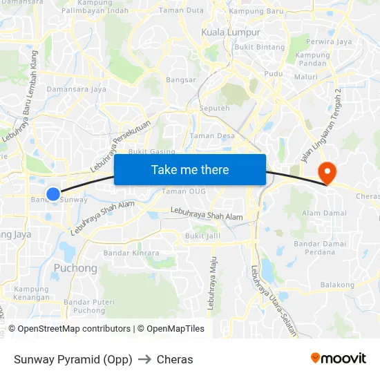 Sunway Pyramid (Opp) to Cheras map
