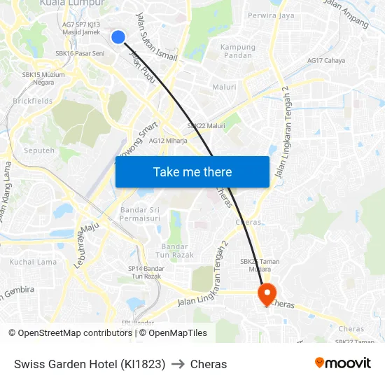 Swiss Garden Hotel (Kl1823) to Cheras map