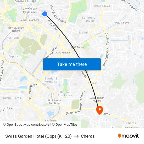 Swiss Garden Hotel (Opp) (Kl120) to Cheras map