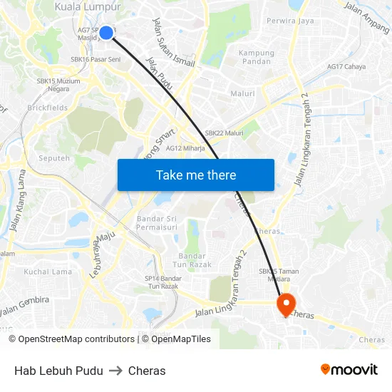Hab Lebuh Pudu to Cheras map