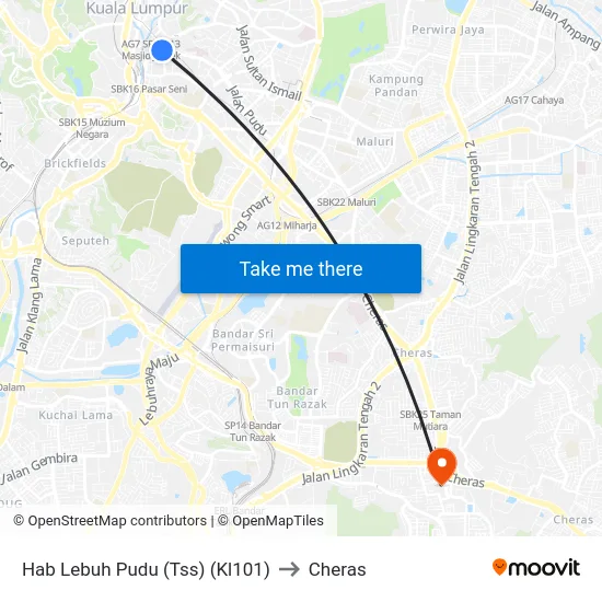 Hab Lebuh Pudu (Tss) (Kl101) to Cheras map